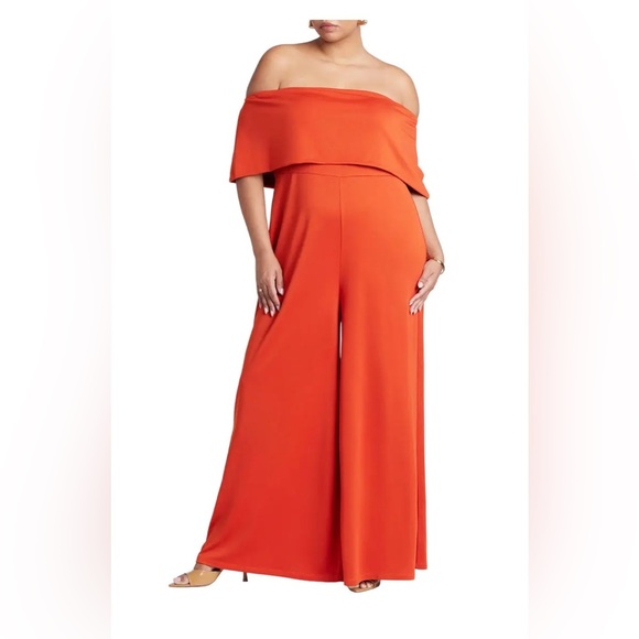 Eloquii Pants - ELOQUII | Off-Shoulder Wide-Leg Jumpsuit